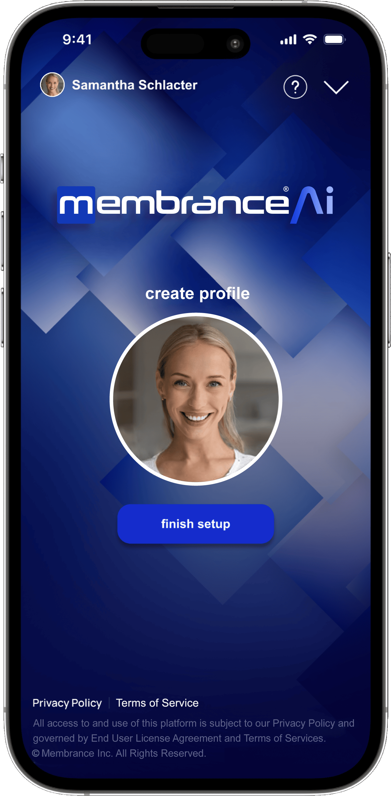 Membrance AI profile screen in the app